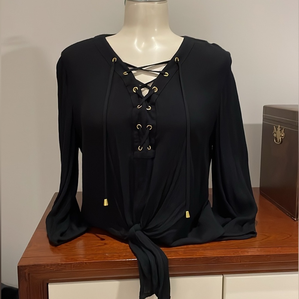 INC Crinkled Black  top with Grommet & tie opening.